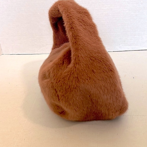 Aerie Mini Fur Bag In brown with gold zipper details NWT - Picture 3 of 11